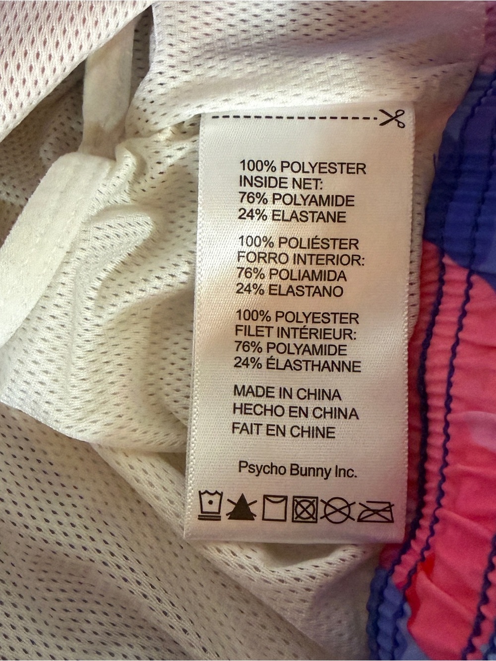 Psycho Bunny XS Men's Geometric Swim Shorts Pink Blue Red Drawstring Back Pocket - Picture 7 of 8